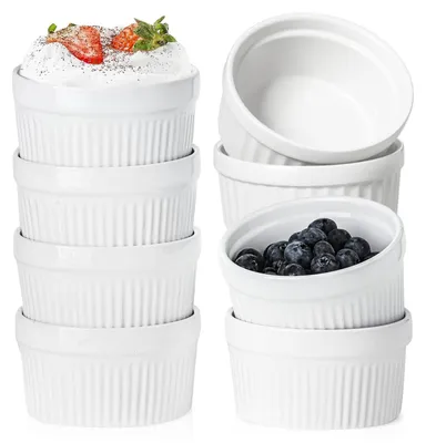 8 Crème Brûlée Schälchen, Keramik, 7,5 cm, 120 ml, weiß