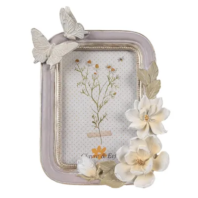 Image de Clayre & Eef Cadre photo 10x15 cm Violet Polyrésine Papillons