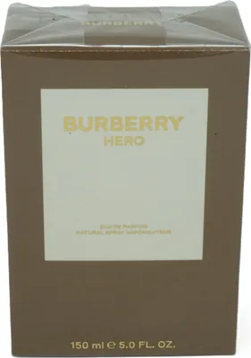 A brown cardboard box for Burberry Hero Eau de Parfum.