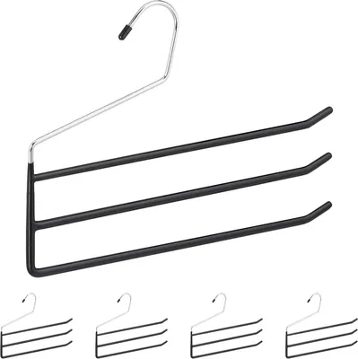 Productafbeelding van Broekhangers multi - Set van 5 - Antislip - 3 stangen - Metalen kledinghanger voor meerdere broeken - Rokken - Zwart