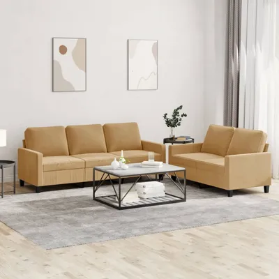 Produktbild von 2-tlg. Sofagarnitur mit Kissen Braun Samt , Schlafsofas 2024 Neu