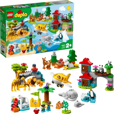 Produktbild von LEGO 10907 DUPLO Tiere der Welt, Tier Spielzeug für Kleinkinder im Alter von 2 - 5 Jahren, Lernspielzeug mit 15 Tierfiguren, Flugzeug und vielem mehr