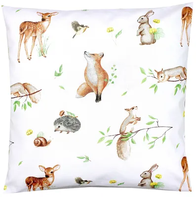 Produktbild von TupTam Kinder Kissenbezug Kissenhülle Dekorativ Gemustert, Farbe: Waldtiere/ Igel/ Reh/ Fuchs/ Kaninchen/ Beige, Größe: 80 x 80 cm