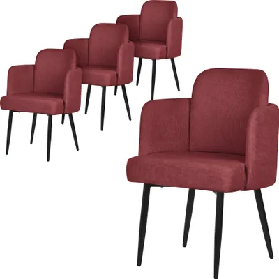 Produktbild von ML-Design 4er Set Esszimmerstuhl Rot Stoffbezug Küchenstuhl mit Armlehne & Rattan-Optik Rückenlehne Polsterstuhl mit Metallbeinen Ergonomische