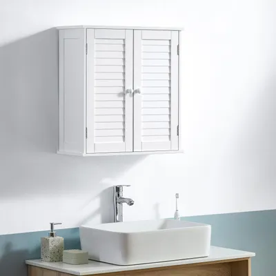 Badschrank, doppeltürig, Wandmontage, weiß, 2 Einlegeböden