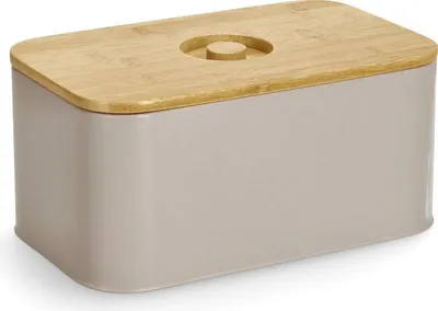 Produktbild von ZELLER Metall-Brotkasten mit Bambusdeckel grau 30x18x14cm