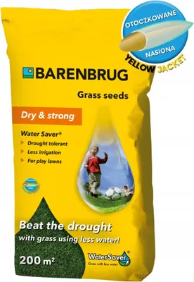 A bag of grass seeds with marketing information and an illustration.