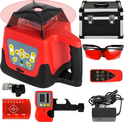 Produktbild von SucceBuy Red Laser Level Rotary Selbstnivellierung Messautomatik Rotierender roter Strahl mit Empfänger, Fernbedienung, Tragetasche