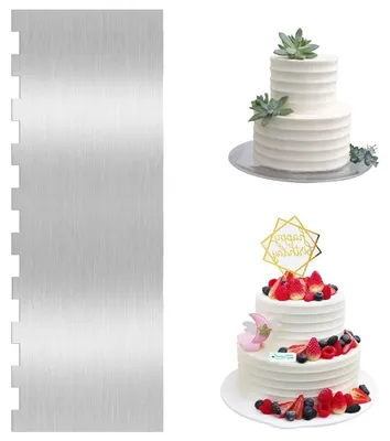 Produktbild von Tortenspachtel und Kuchenschaber - 2 in 1 Edelstahl-Seitenschaber mit Dekorationskamm - für Zuckerguss und Mousse - 1 Stück