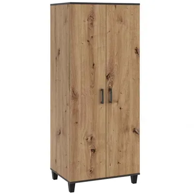 Produktbild von Kleiderschrank P12, Garderobenschrank mit Kleiderstange & Türen, Eiche Artisan, Loft Stil