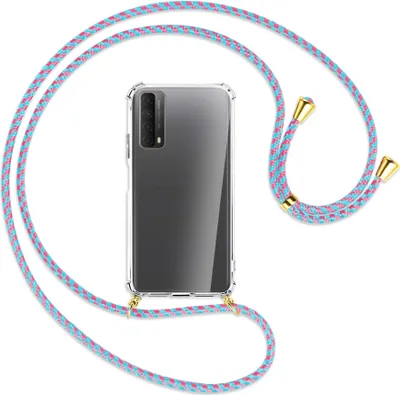 Produktbild von Handykette Backcover-Schutzhülle mit Band (Metall goldfarben) für Huawei P smart 2021 - rot