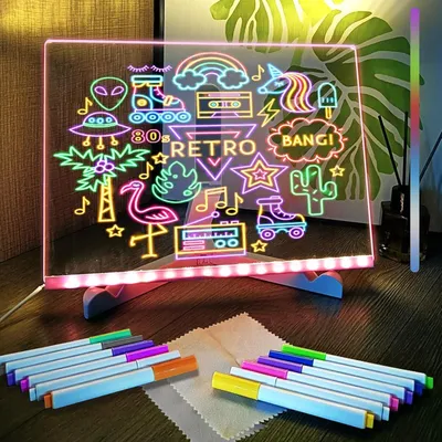 Obrázek produktu pro LED nš¢stš§nka s barvami, balenšª 2 LED kreslicšªch tabulšª 30x20CM, akrylovš¢ nš¢stš§nka, s 12 pery, LED nš¢stš§nka, svšªtšªcšª ?as