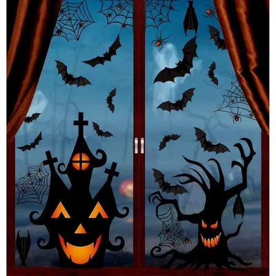 Image de Décorations pour fenêtres d'Halloween, 8 feuilles, autocollantes, pour fête, maison, école