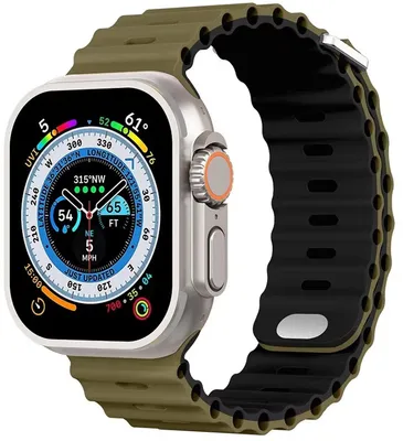 Produktbild von Stravo Ocean Sport Silikonarmband mit Metallschließe für Apple Watch 44/45/46/49 mm (Serie 4–11, SE, Ultra) – Grün/Schwarz