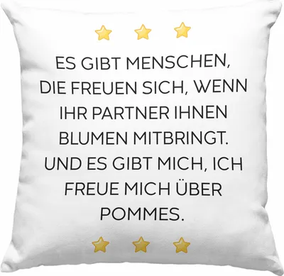 Produktbild von Trendation - Lustige Deko-Kissen mit Füllung 40x40 mit Spruch für Frauen Männer Arbeit Büro Lustig Deko-Kissen mit Füllung 40x40n Becher mit Sprüchen Kollegin Geschenk Sarkasmus Pommes (Grau)
