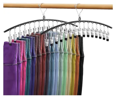 Produktbild von 2 Stück Hosenbügel Platzsparend Metall Kleiderbügel mit starken Antirutsch 30 Clips Platzsparende Hosenbügel Hosenkleiderbügel Hangers Hosen Organizer für Kleiderschrank Röcke Mützen Leggings