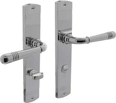 Produktbild von Langschildgarnitur Fenstergriff Chrom glänzend Türbeschlag massiv Zamak Modell Kiel WC DIN Norm