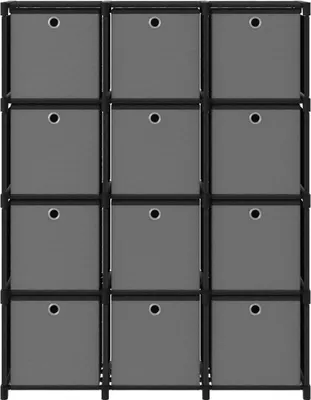 Immagine prodotto di vidaXL Scaffale a cubi con contenitori, 12 scomparti, nero, 103x30x141 cm, rivestito in tessuto