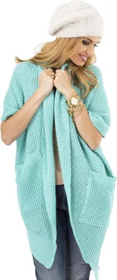 Produktbild von Damen Strickjacke Sweats Poncho Umhang Cardigan Jacke; Mintgrün/M/L
