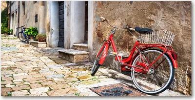 Produktbild von Tulup® Glas-Bild - 100x50 -Wandkunst - Wandbild hinter gehärtetem Sicherheitsglas  - Fahrzeuge - Rotes Fahrrad - Rot