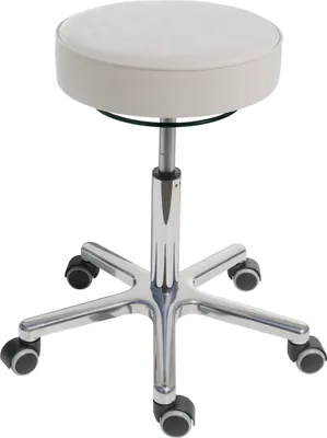 Produktbild von Drehhocker Indianapolis | Sitzhöhe 46-59cm | Ø 53cm | Tragfähigkeit 110kg | Kunstleder-Sitz | Aluminium-Fußkreuz mit Rollen | Weiß