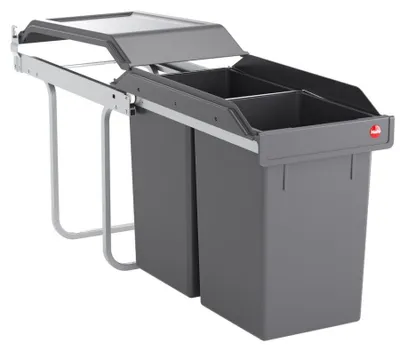 Obrázok produktu pre Hailo Tandem, vstavaný kôš do kuchyne, pre skrinku s šírkou 30-90 cm, 2 x 15 litrov, čiastočný výsuv