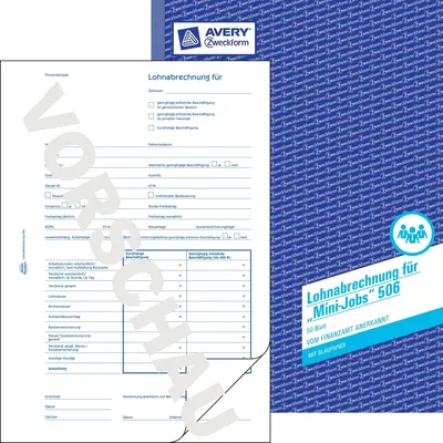 Produktbild von Lohnabrechnung A4 Minijobs 50 Blatt Packung mit 5 Stück