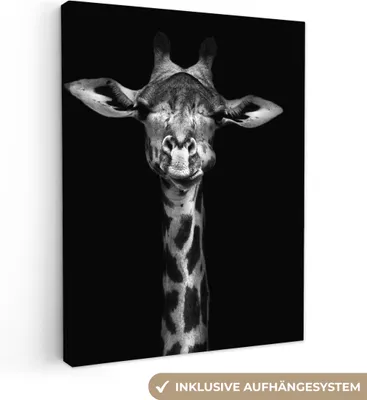 Obrázek produktu pro OneMillionCanvasses® - Plátno - Žirafa - Portrét - Zvířata - Černá - Bílá, nástěnná malba, nástěnné dekorace obrazy obývací pokoj, 90x120cm
