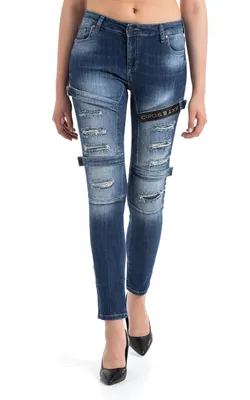 Produktbild von WD383 Damen Röhrenjeans im coolen Biker-Look in Skinny Fit