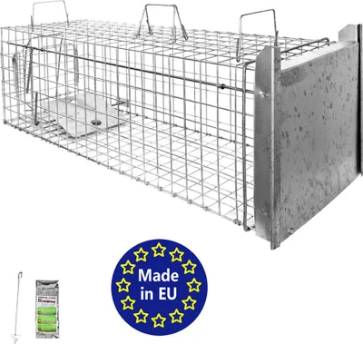 Lebendfalle aus Draht, Fleischhaken, Ködertüte, made in EU