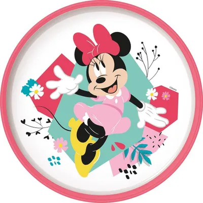 Immagine prodotto di Tataway Disney Piatto di plastica bianco e rosa di Minnie per bambine con base antiscivolo