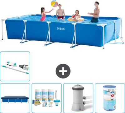 Immagine prodotto di Piscina Intex con struttura rettangolare - 450 x 220 x 84 cm - Blu - include copertura - pacchetto manutenzione - pompa filtro per piscina - filtro - aspirafango