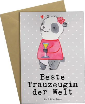 Produktbild von Mr. & Mrs. Panda Klappkarte Panda Beste Trauzeugin der Welt - Grau Pastell - Geschenk, Geschenkidee, Standesamt, Hochzeit, weihnachtskarten, babykarte, Kirche, Dankeschön