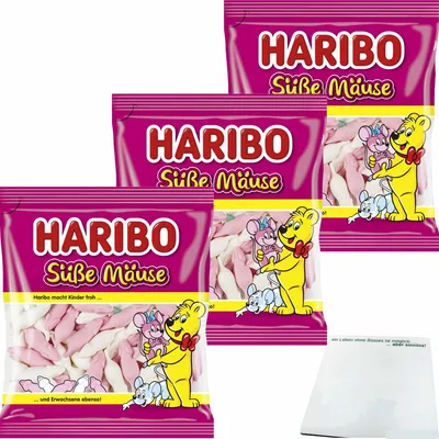 Produktbild von Haribo Süße Mäuse Schaumzucker 3er Pack (3x175g Packung) + usy Block