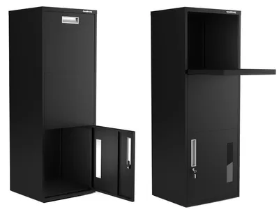 Produktbild von ParcelBuddy Paketbriefkasten XL – Briefkasten mit Paketfach Flex – Schwarz – 38*43*120 cm (L*B*H)