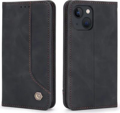 Produktbild von iPhone 13 Hülle, Retro Kunstledertasche Schutzhülle mit Kartenfach Standfunktion für iPhone 13 Schwarz