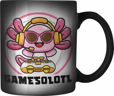 Produktbild von Trendation - Axolotl Farbwechsel Zauber-Tasse Grafik Lustig Geschenkidee Schwanzlurch Tiere Geschenk Gamer (Schwarz)