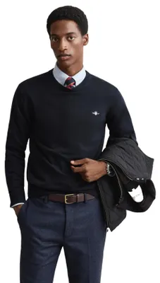 Produktbild von Gant Pullover Rundhals dunkelblau einfarbig 100% Baumwolle