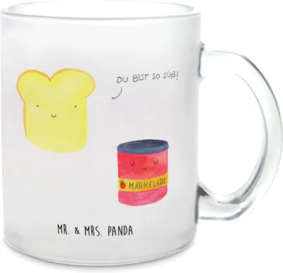 Produktbild von Mr. & Mrs. Panda Trinkglas Toast Marmelade - Transparent - Geschenk, Süß, Brot, Dreamteam, Teetasse aus Glas, Tee Tasse, Haferl, Toastbrot, Lustige Sprüche, Häferl, Pott