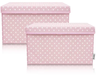 Produktbild von Lifeney 2-Set Aufbewahrungsbox Kinder (37x25x21cm) I Aufbewahrungskorb für Kinderzimmer und Wohnbereich I Kinder Aufbewahrungskiste (Rosa Punkte)