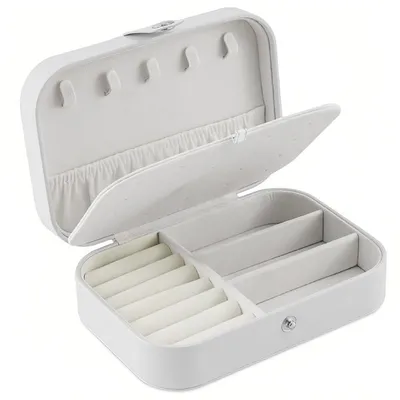 Produktbild von Schmuckkasten Schmuckschatulle Schmuckbox - 2 Ebenen - 16 x 11 x 5 cm - Weiß - Reiseschmuckbox