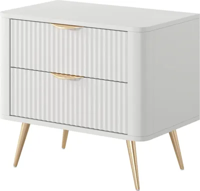 Produktbild von FURNLUX Nachttisch Lante Weiss Und Gold 63cm / Hauptfarbe: Weiß / Abmessungen: 63 x 55 x 38 cm