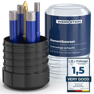 Productafbeelding van Diamantboor - Tegelboorset - 6, 8, 10 en 12 mm - 6 mm hardmetalen boor - Voor glas, tegels en graniet