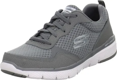A single gray athletic shoe is shown from a side-diagonal angle against a white background.