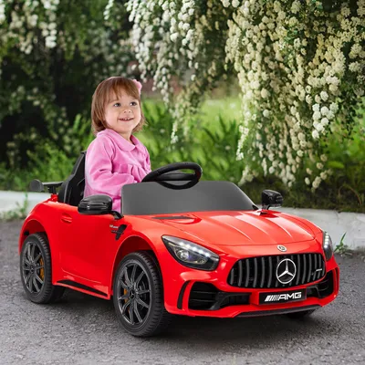 Image de Voiture électrique pour enfants, modèle Mercedes-AMG GTR, sous licence officielle, en plastique et métal, de couleur rouge