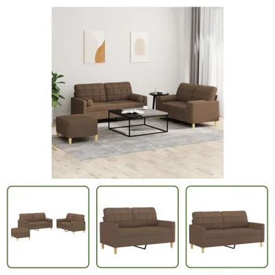 Produktbild von The Living Store 3-tlg. Sofagarnitur mit Kissen Braun Stoff