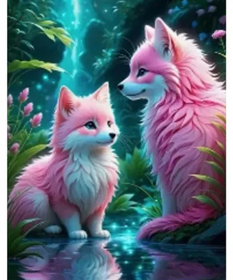 Imagen del producto de Mosaico de diamantes: Dos zorros rosados en un bosque mágico, 30x40 cm. Diseño creativo