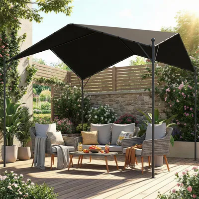Produktbild von Pergola Pavillon 3x3m, Satteldach Terrassenüberdachung, Metallrahmen Polyester, Dunkelgrau | 300x300x280 cm | UPF30+ | galvanisiert