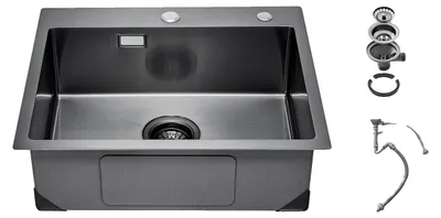 Immagine prodotto di Lavello da cucina VEVOR Lavello da incasso Lavello 68 x 45 x 19 cm in acciaio inox Lavelli da appoggio, monovasca con accessori, lavelli per la casa