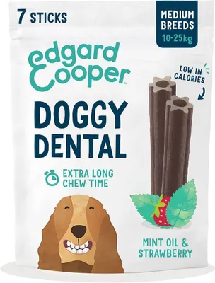 Obrázok produktu pre Edgard & Cooper Doggy Dental - Munt & Aardbei - Medium - 7 tyčiniek